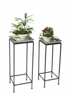 Square Nesting Plant Stands With Galvanized Trays, Set Of 2 7 Square Nesting Plant Stands With Galvanized Trays, Set Of 2 -garden Sales Store 8611976 7298 tif