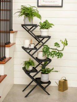 Crisscross Cascading Plant Stand With Black Trays